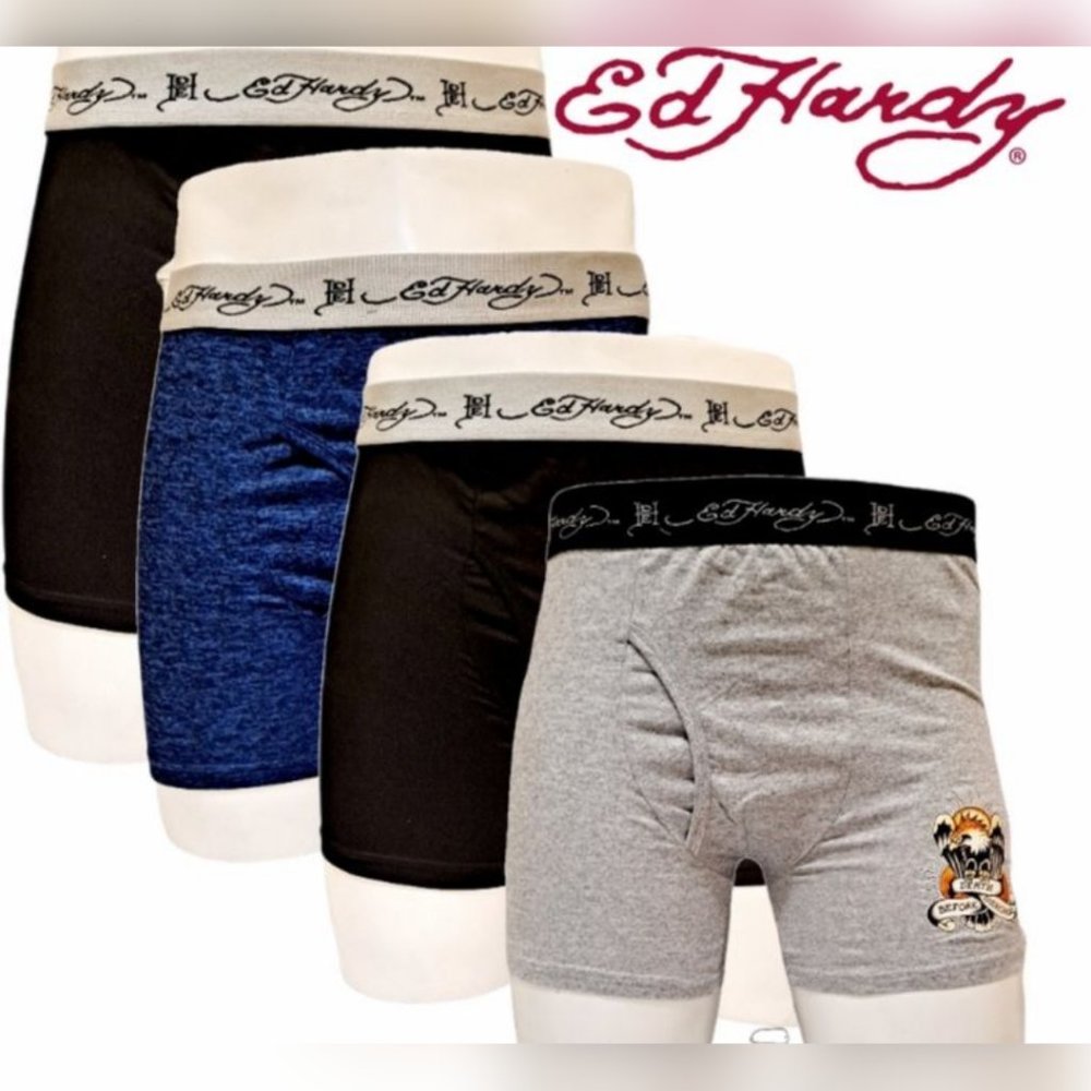 4 PACK ED HARDY PERFORMANCE BOXER BRIEFS SIZE MEDIUM